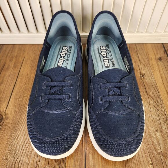 Skechers Slip-Ins On-The-Go Flex-Top Notch Womens Sz 8.5 Navy Blue Slip On Shoes - Picture 8 of 9